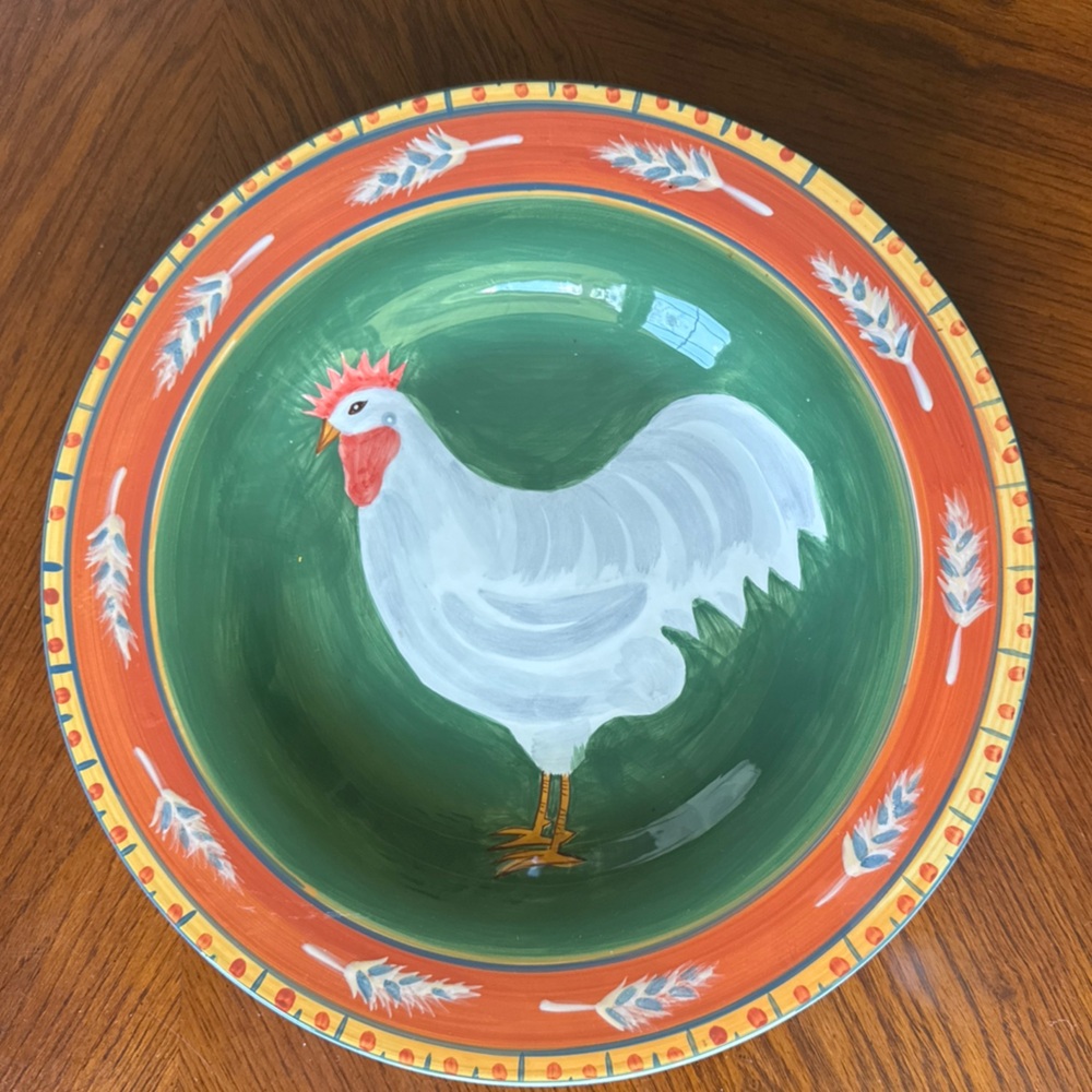 Department 56 Green and Multicolor Chicken/Rooster Pasta Bowl